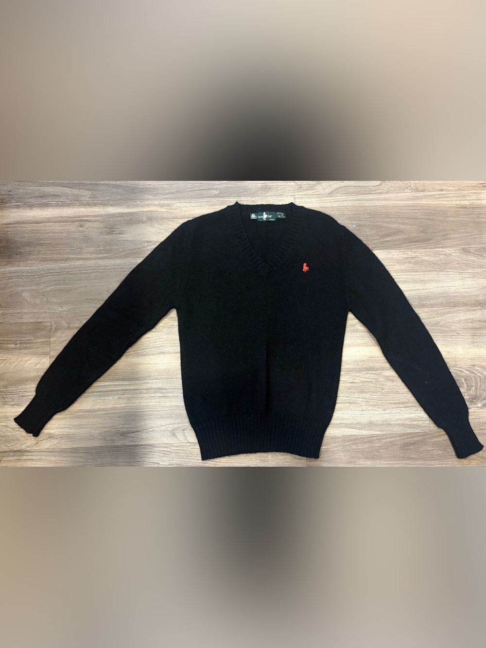 Hunter Black Wool V-Neck Sweater with Red Logo